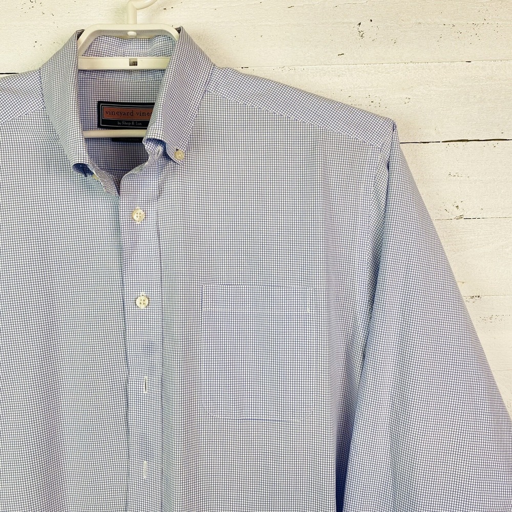 Vineyard Vines Mens Shirts‎ Large L/S Blue White Check Murray Shirt 100% Cotton - Picture 4 of 10